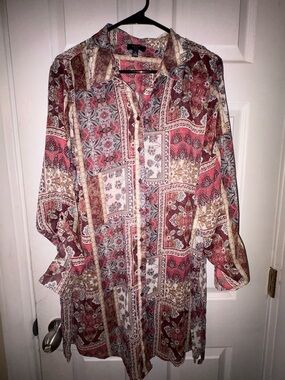 Haver London Boho Patchwork Paisley Button Front Tunic Top